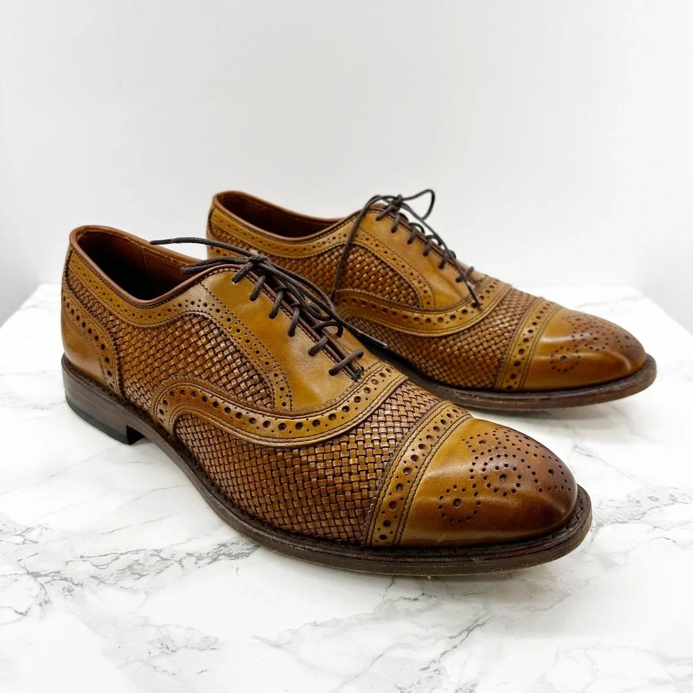Allen Edmonds Strandmok Woven Tan Walnut Brown Leather Wingtip Oxford Mens 9.5E - Picture 4 of 7